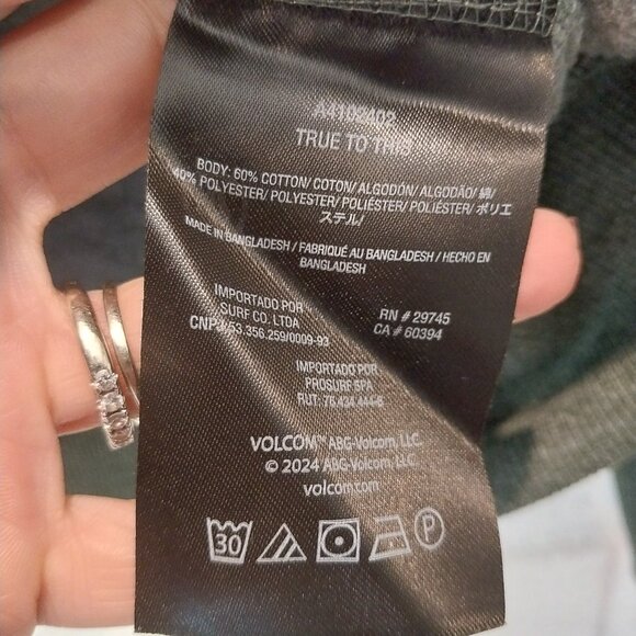 VOLCOM Hoodie Sweatshirt Mens Small Olive Green Logo Pullover Front Pocket Casua - Picture 9 of 10